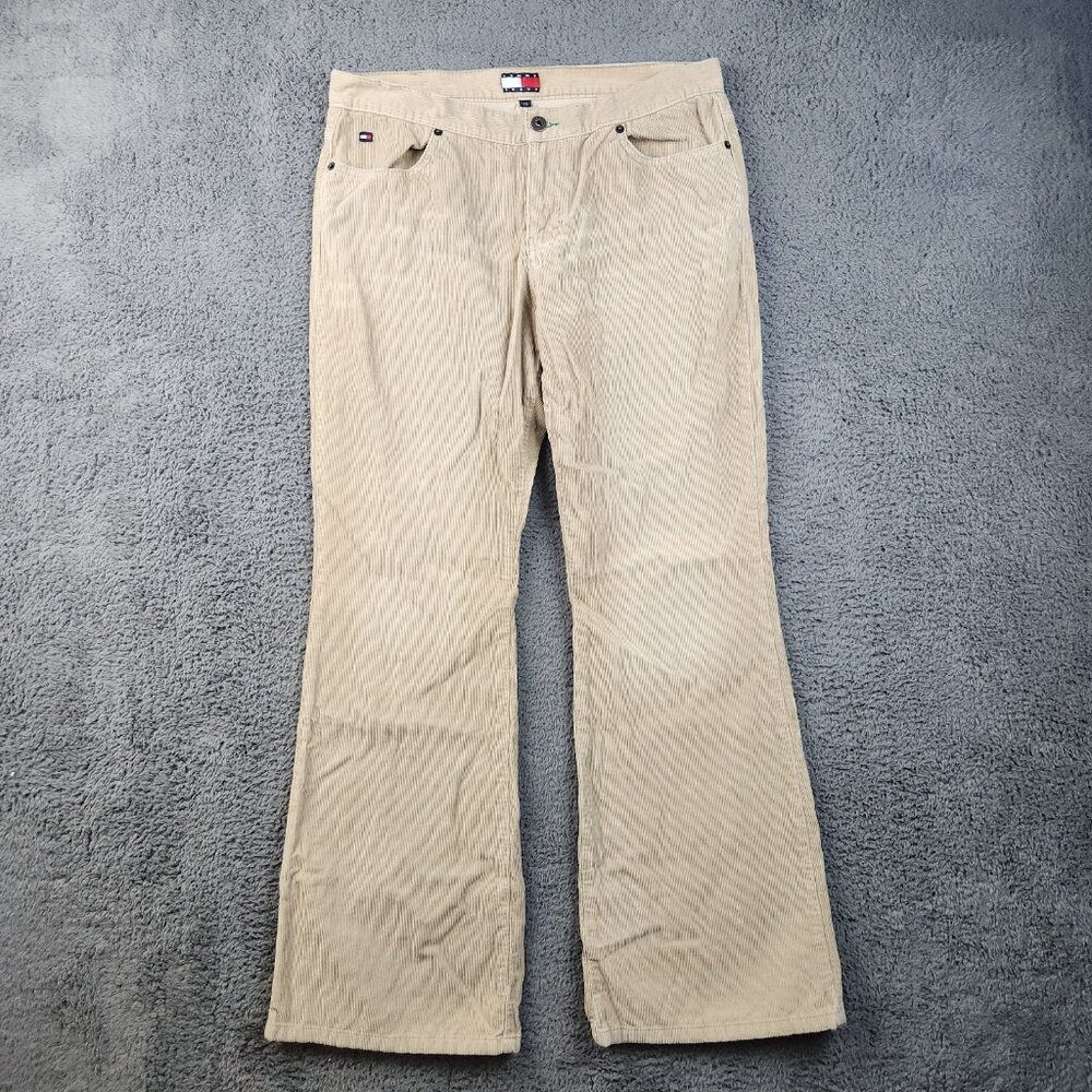 Y2K Flare Leg Corduroy Jeans Women's 13 Jr's Beige Tommy Hilfiger Bareback Denim